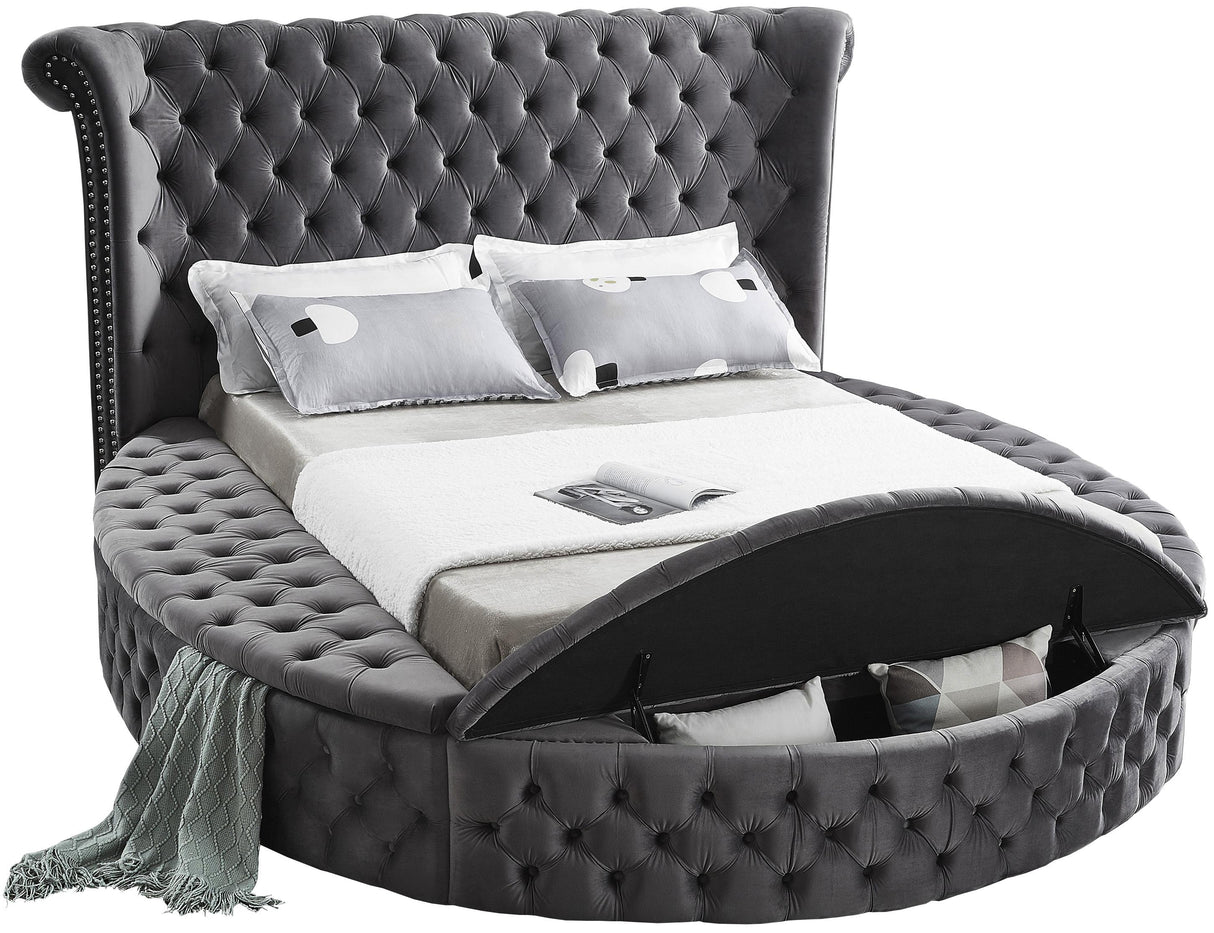 Luxus Grey Velvet Queen Bed (3 Boxes) - galleria furniture outlet