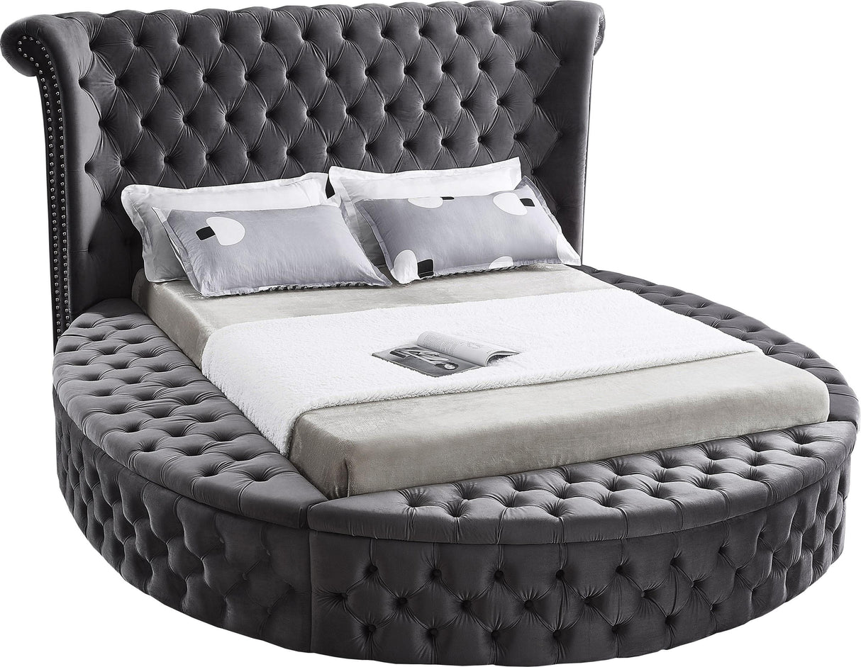 Luxus Grey Velvet King Bed (3 Boxes) - galleria furniture outlet