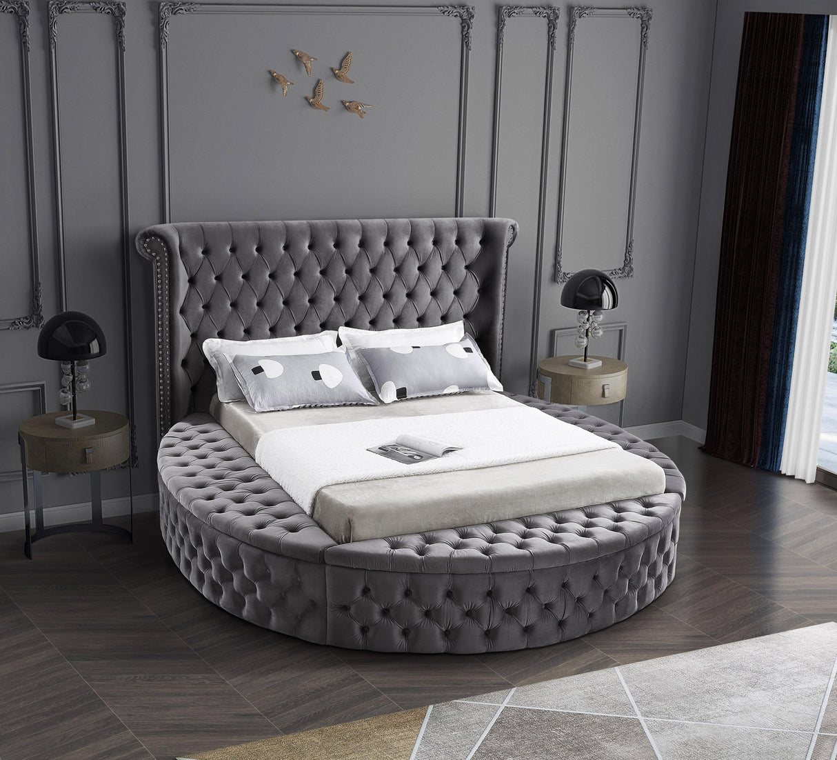 Luxus Grey Velvet Full Bed (3 Boxes) - galleria furniture outlet