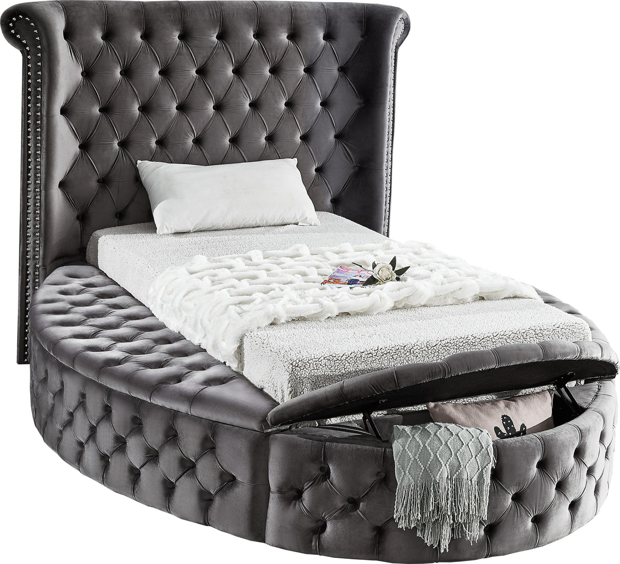 Luxus Grey Velvet Twin Bed (3 Boxes) - galleria furniture outlet