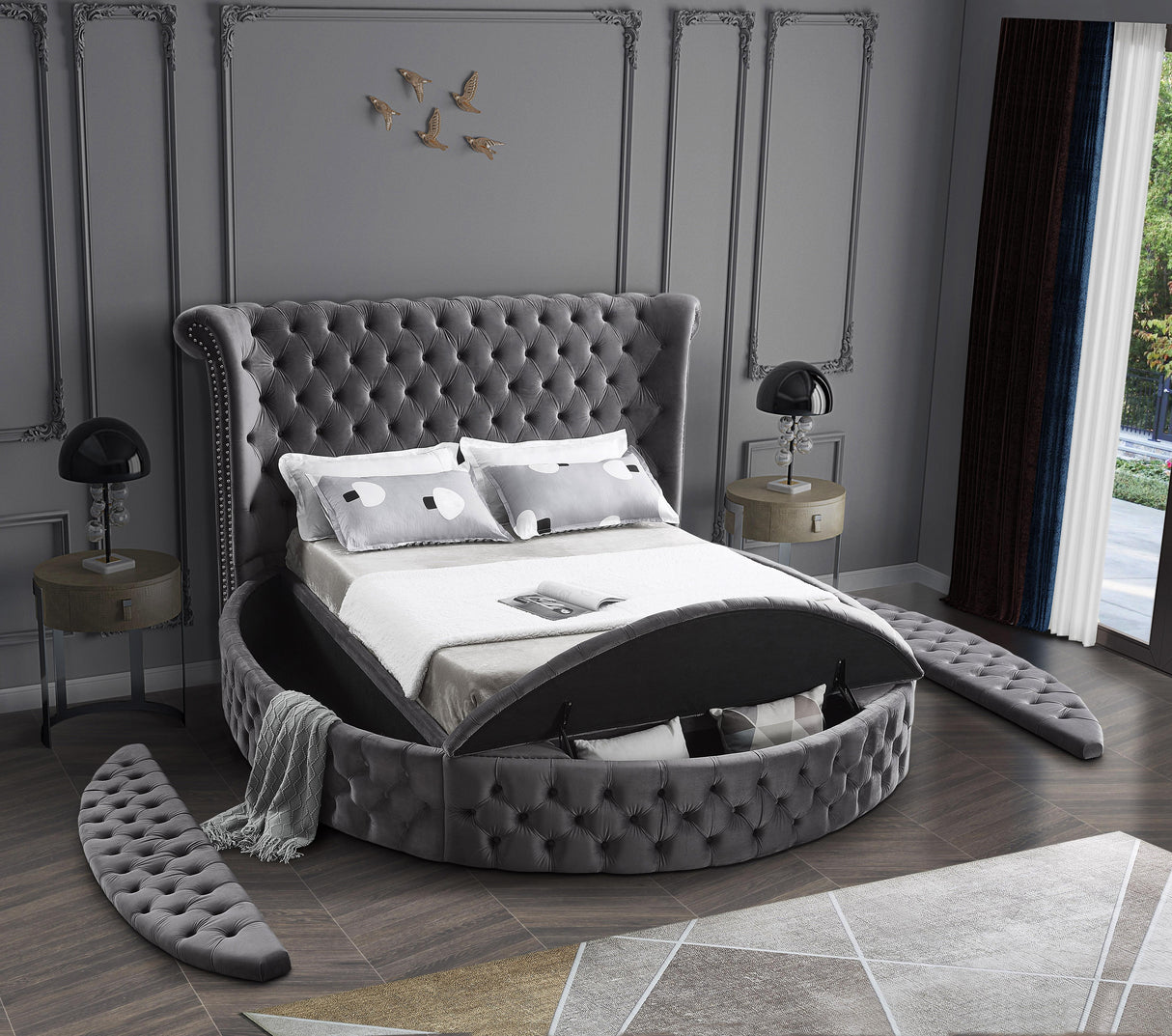 Luxus Grey Velvet King Bed (3 Boxes) - galleria furniture outlet