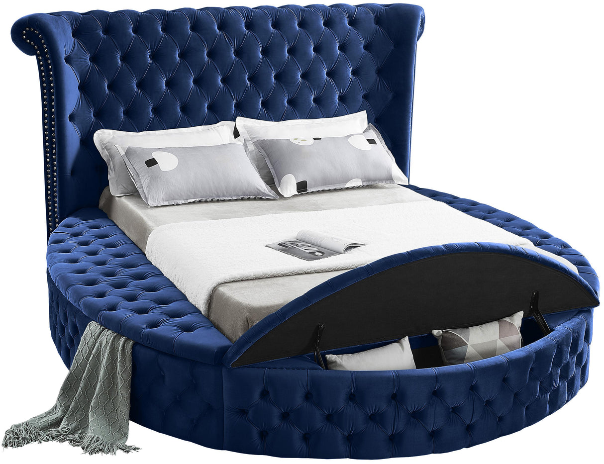 Luxus Navy Velvet Full Bed (3 Boxes) - galleria furniture outlet