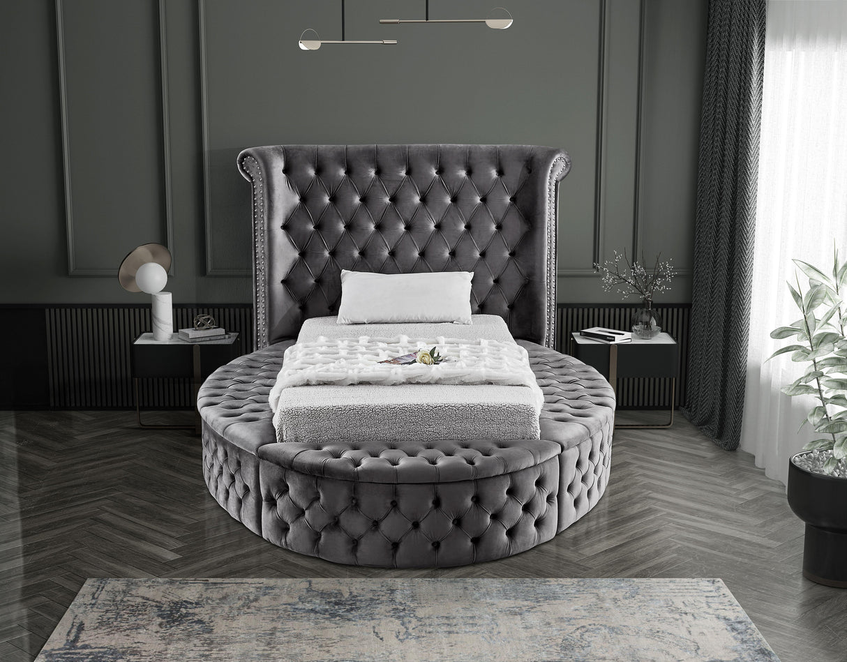 Luxus Grey Velvet Twin Bed (3 Boxes) - galleria furniture outlet