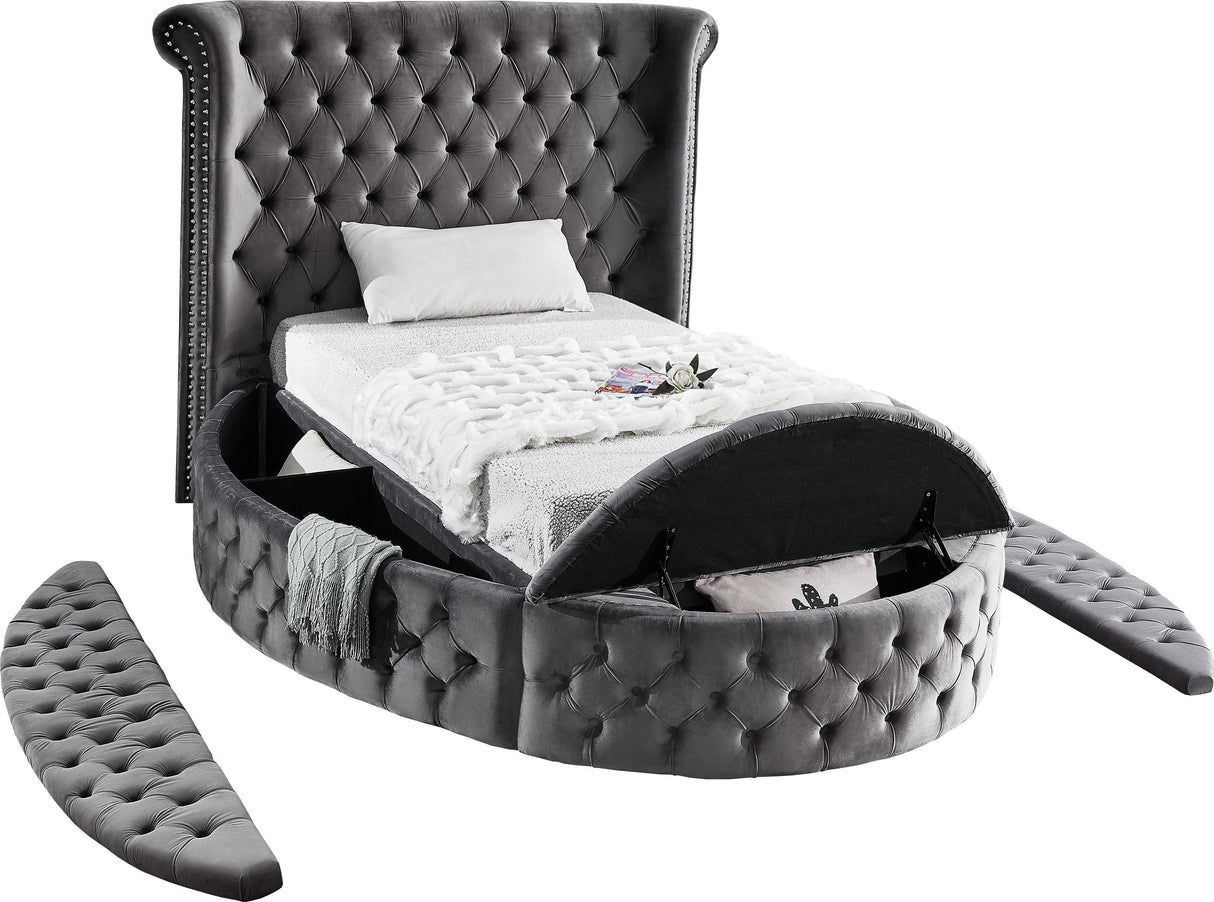 Luxus Grey Velvet Twin Bed (3 Boxes) - galleria furniture outlet
