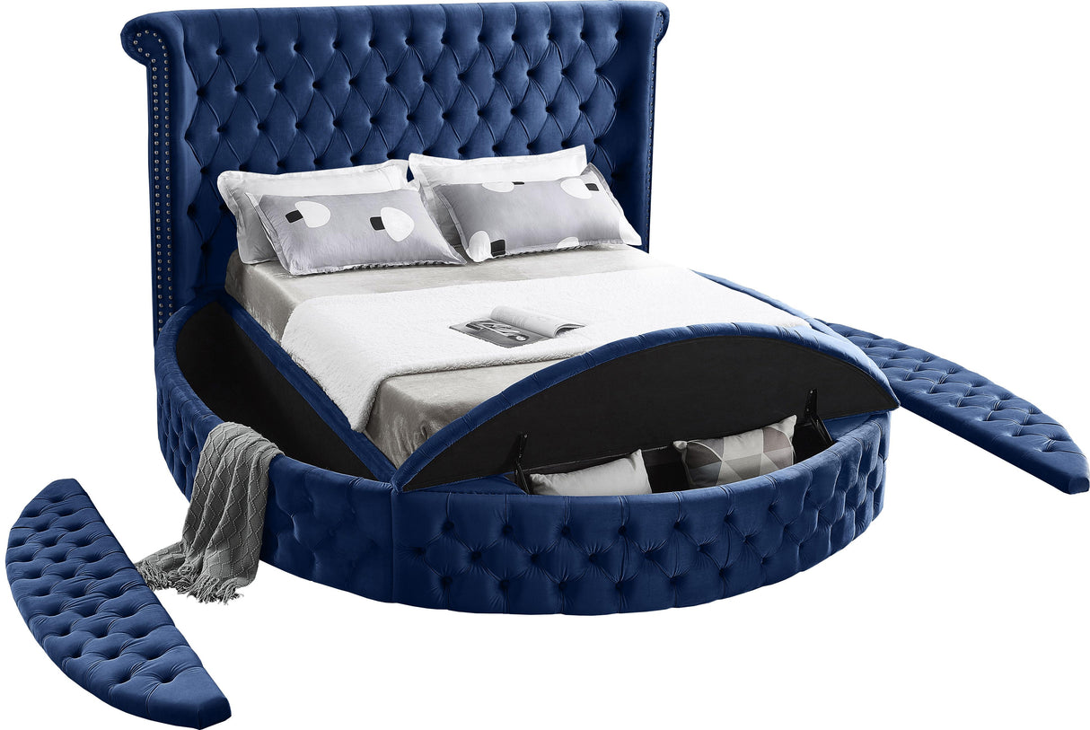 Luxus Navy Velvet Full Bed (3 Boxes) - galleria furniture outlet