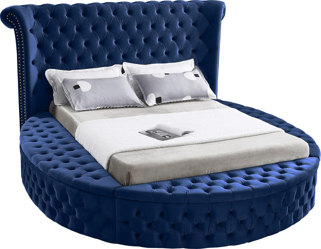 Luxus Navy Velvet Full Bed (3 Boxes) - galleria furniture outlet