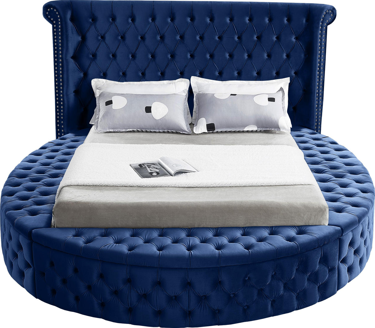 Luxus Navy Velvet Full Bed (3 Boxes) - galleria furniture outlet