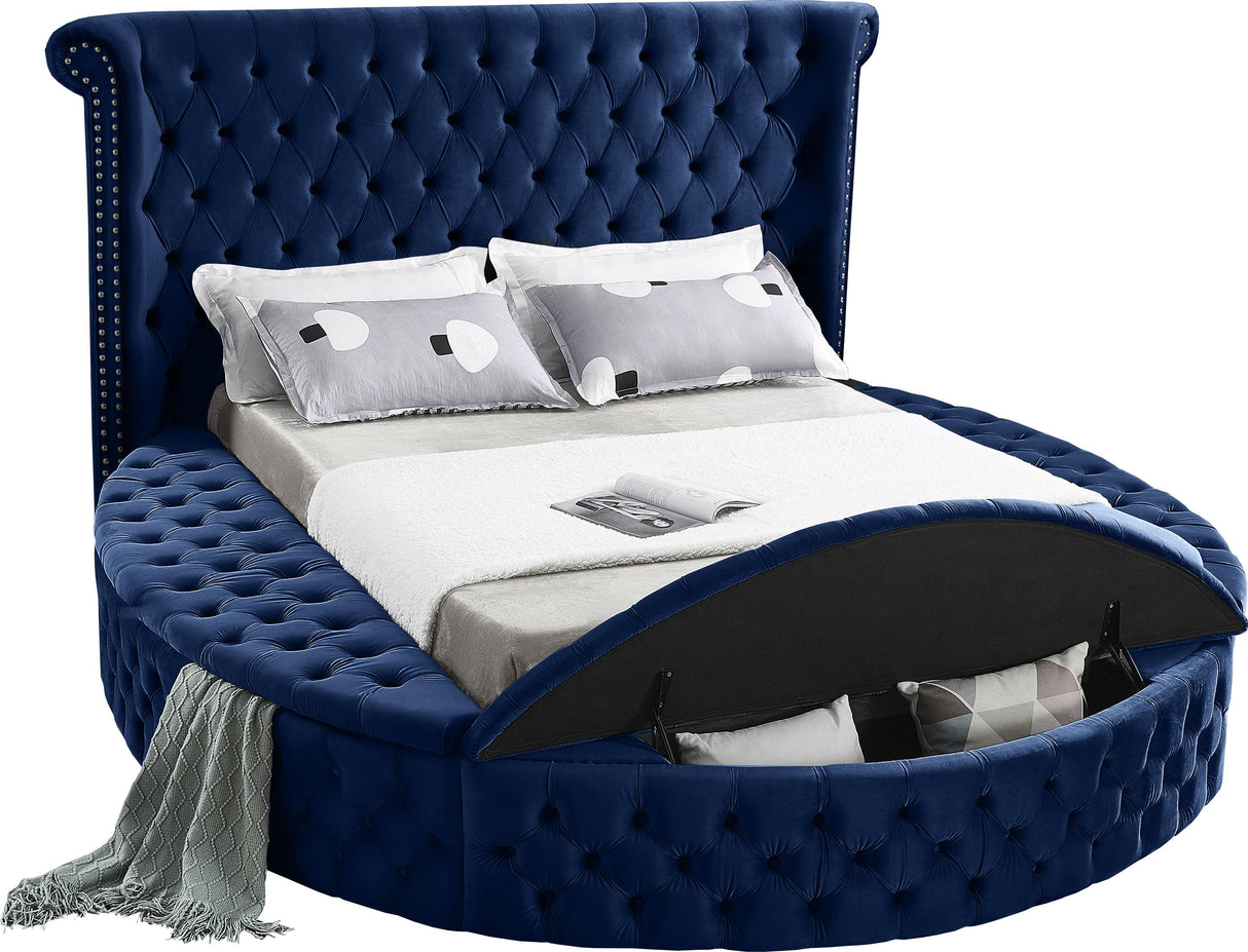 Luxus Navy Velvet King Bed (3 Boxes) - galleria furniture outlet