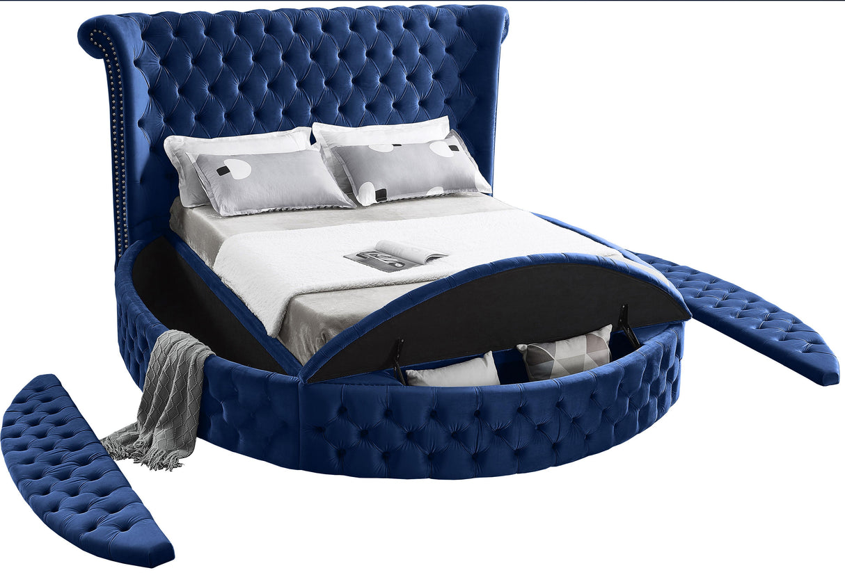 Luxus Navy Velvet Queen Bed (3 Boxes) - galleria furniture outlet