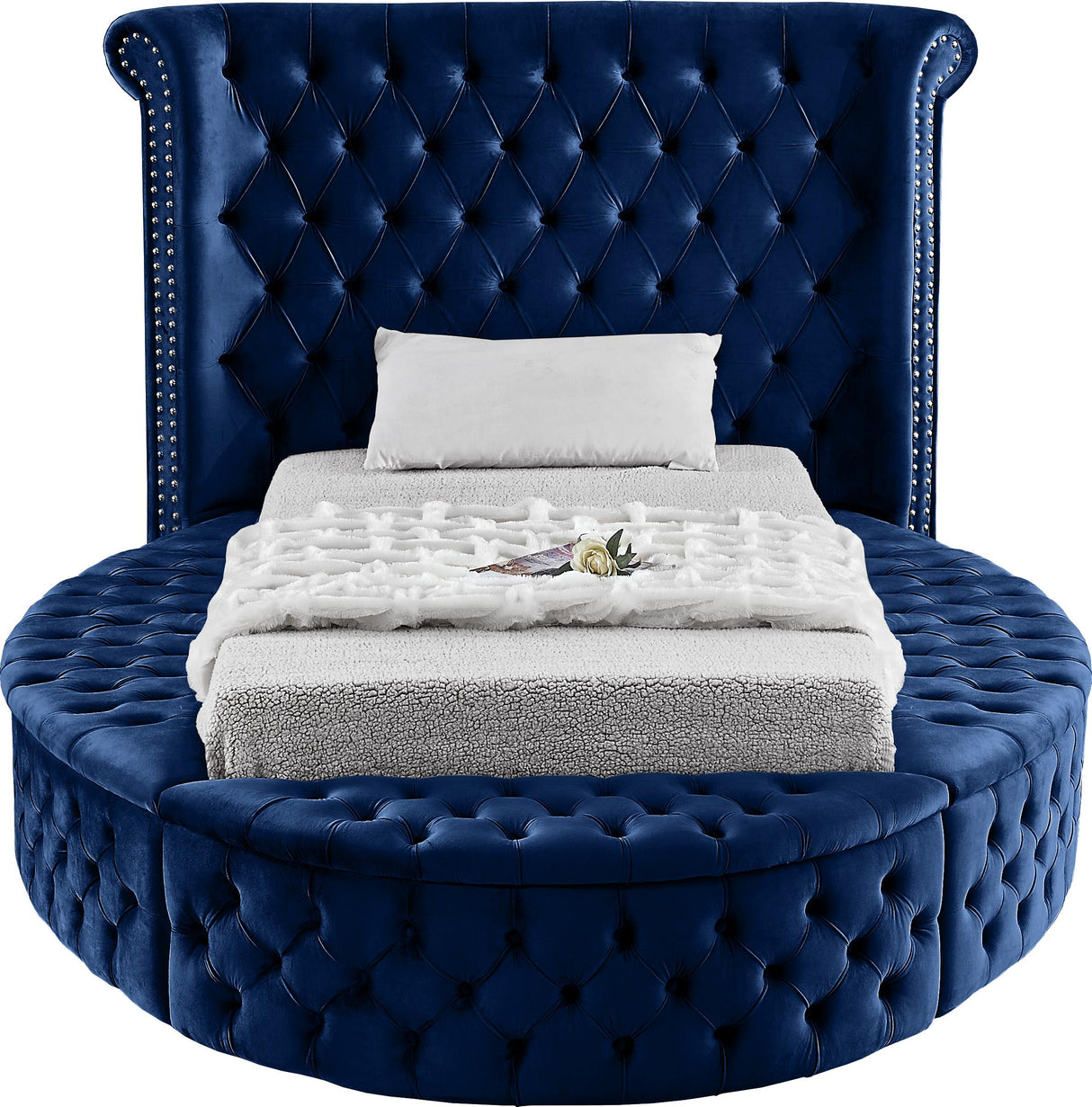 Luxus Navy Velvet Twin Bed (3 Boxes) - galleria furniture outlet
