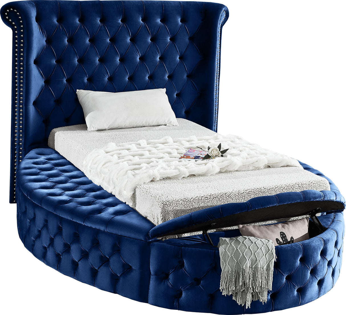 Luxus Navy Velvet Twin Bed (3 Boxes) - galleria furniture outlet
