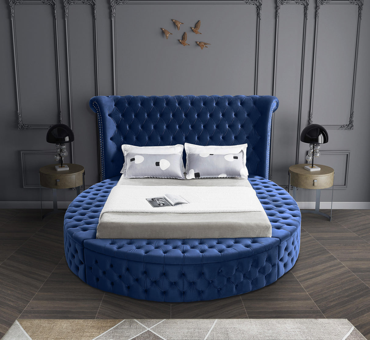 Luxus Navy Velvet King Bed (3 Boxes) - galleria furniture outlet