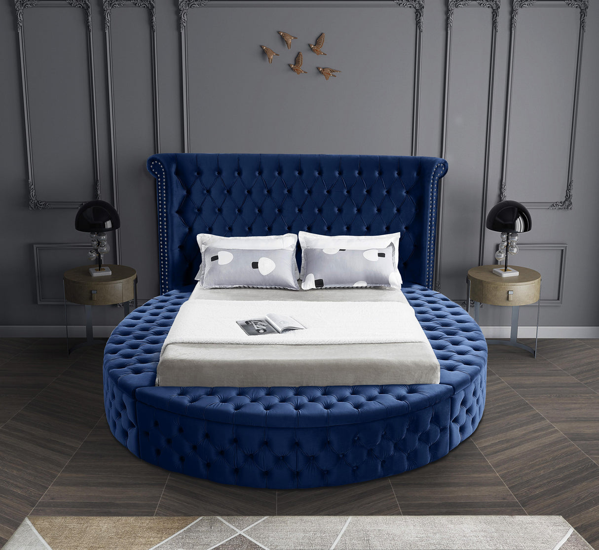 Luxus Navy Velvet Full Bed (3 Boxes) - galleria furniture outlet