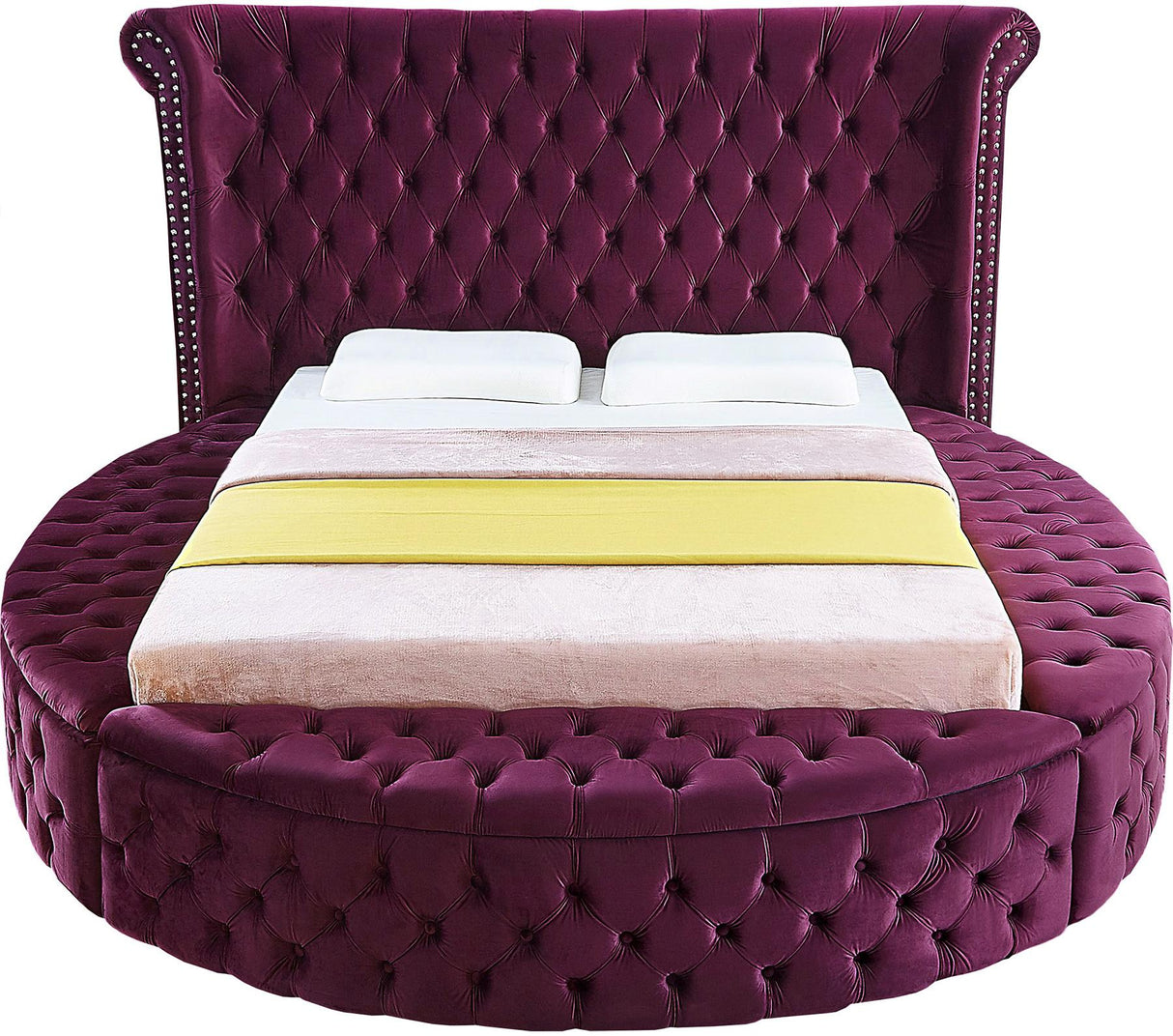 Luxus Purple Velvet Queen Bed - galleria furniture outlet
