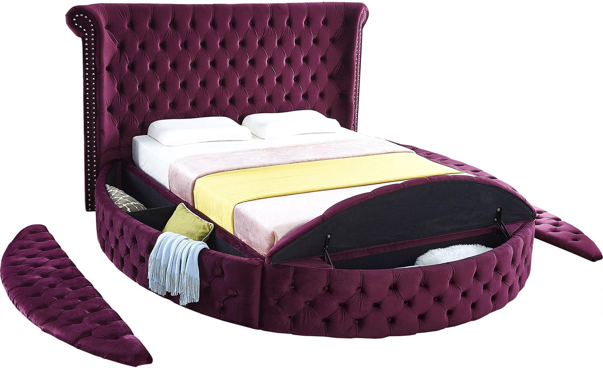 Luxus Purple Velvet King Bed - galleria furniture outlet