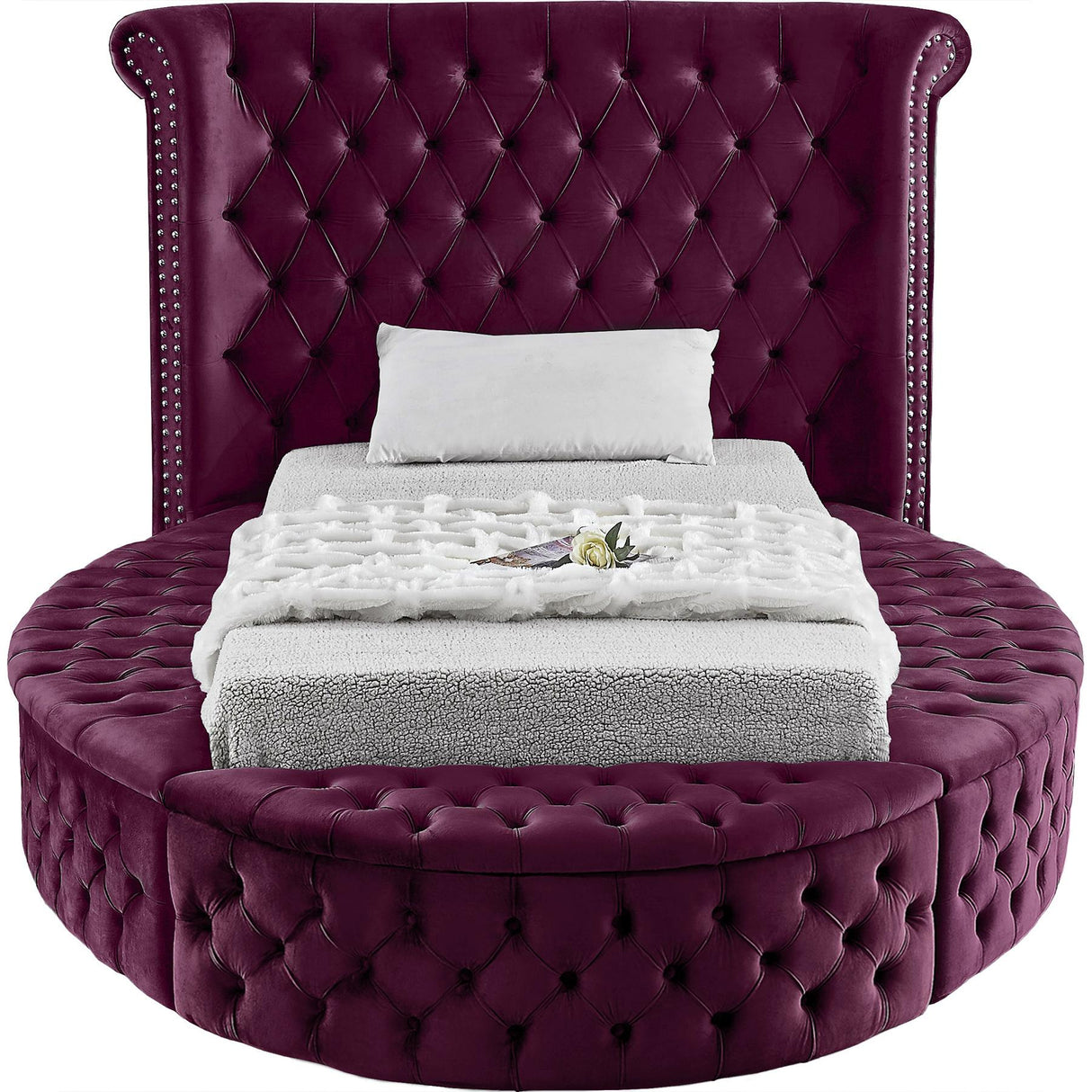 Luxus Purple Velvet Twin Bed - galleria furniture outlet