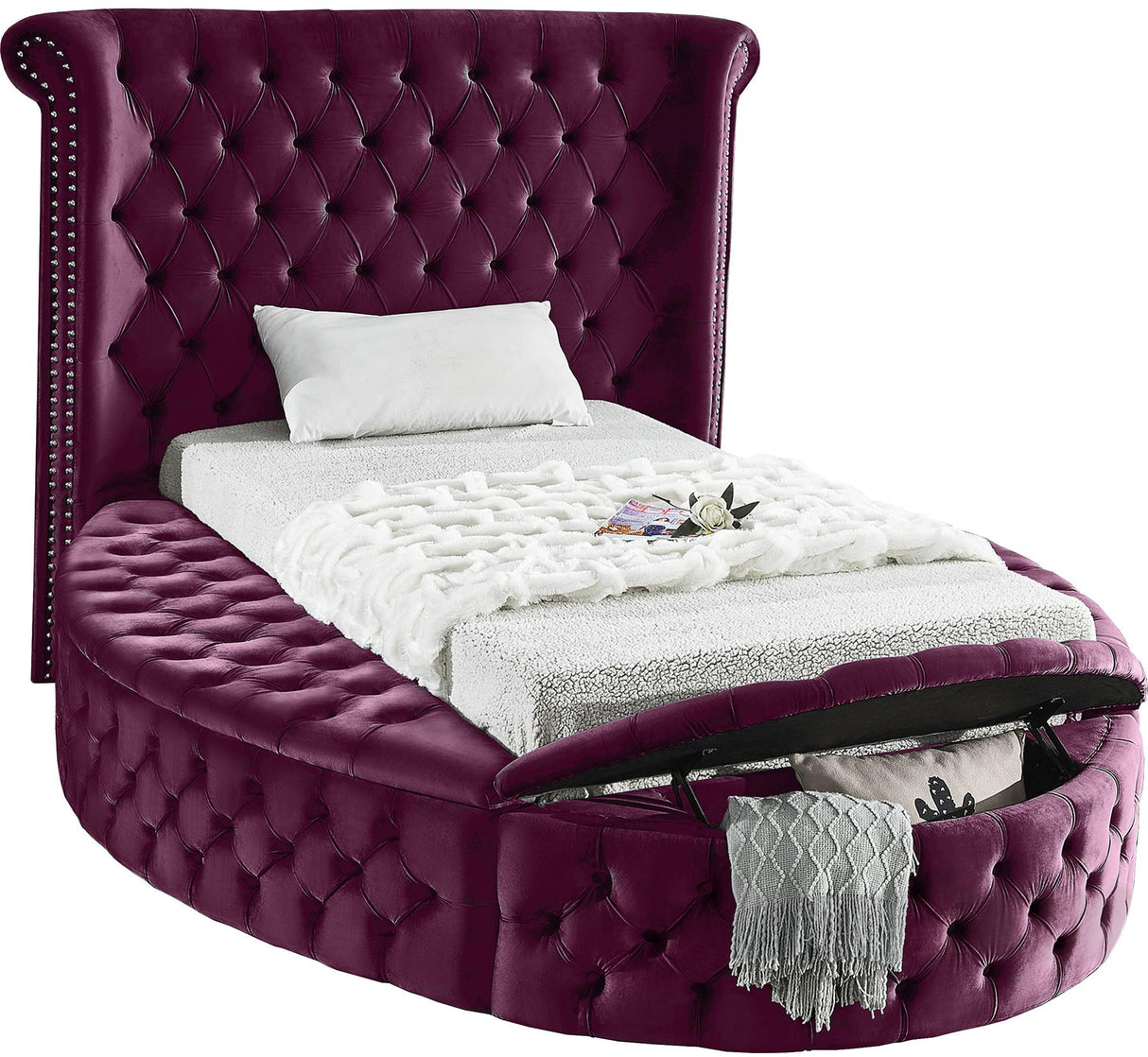 Luxus Purple Velvet Twin Bed - galleria furniture outlet