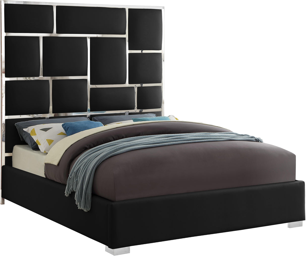 Milan Black Faux Leather Queen Bed - galleria furniture outlet