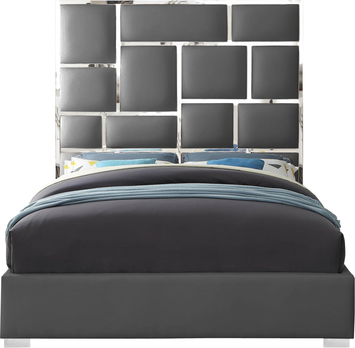 Milan Grey Faux Leather King Bed - galleria furniture outlet