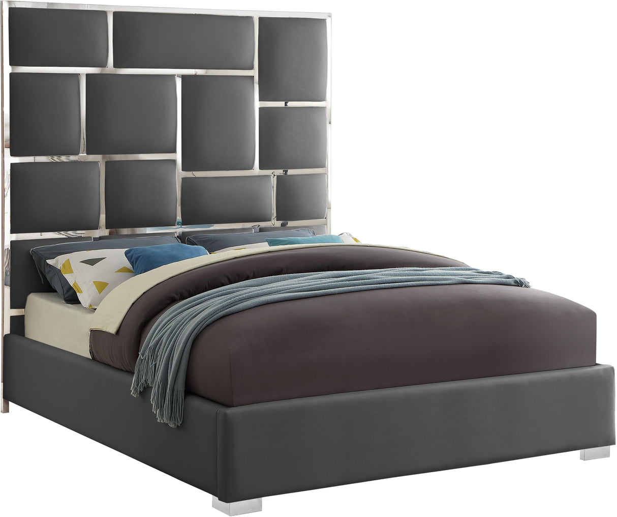 Milan Grey Faux Leather King Bed - galleria furniture outlet
