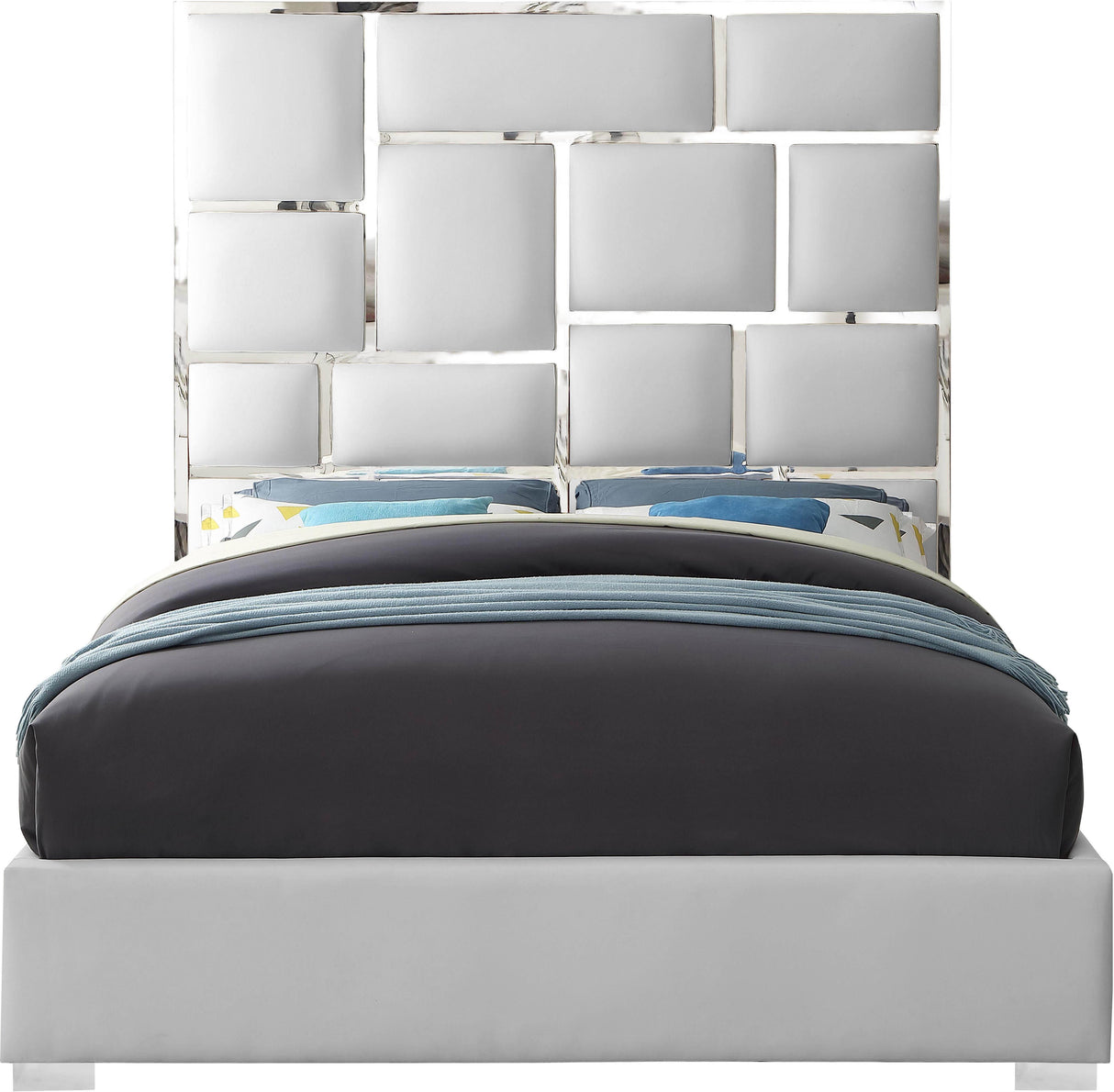 Milan White Faux Leather Queen Bed - galleria furniture outlet
