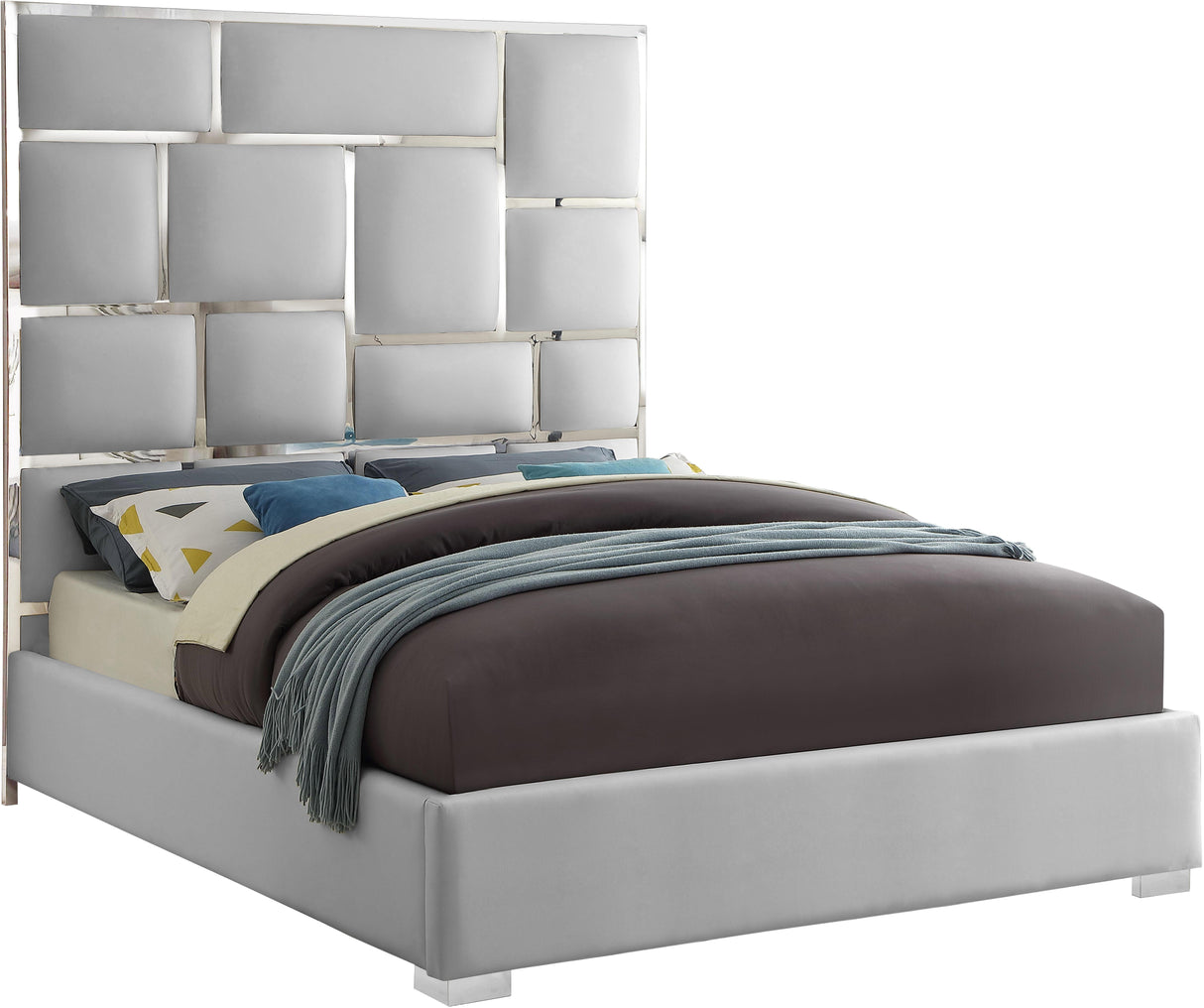 Milan White Faux Leather Queen Bed - galleria furniture outlet