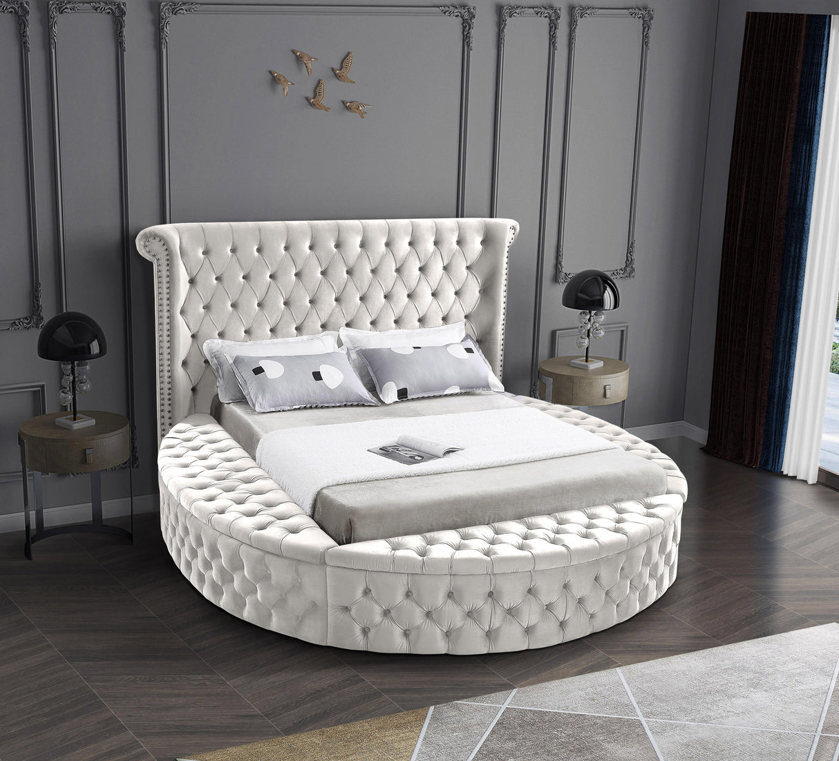 Luxus Cream Velvet Full Bed (3 Boxes) - galleria furniture outlet