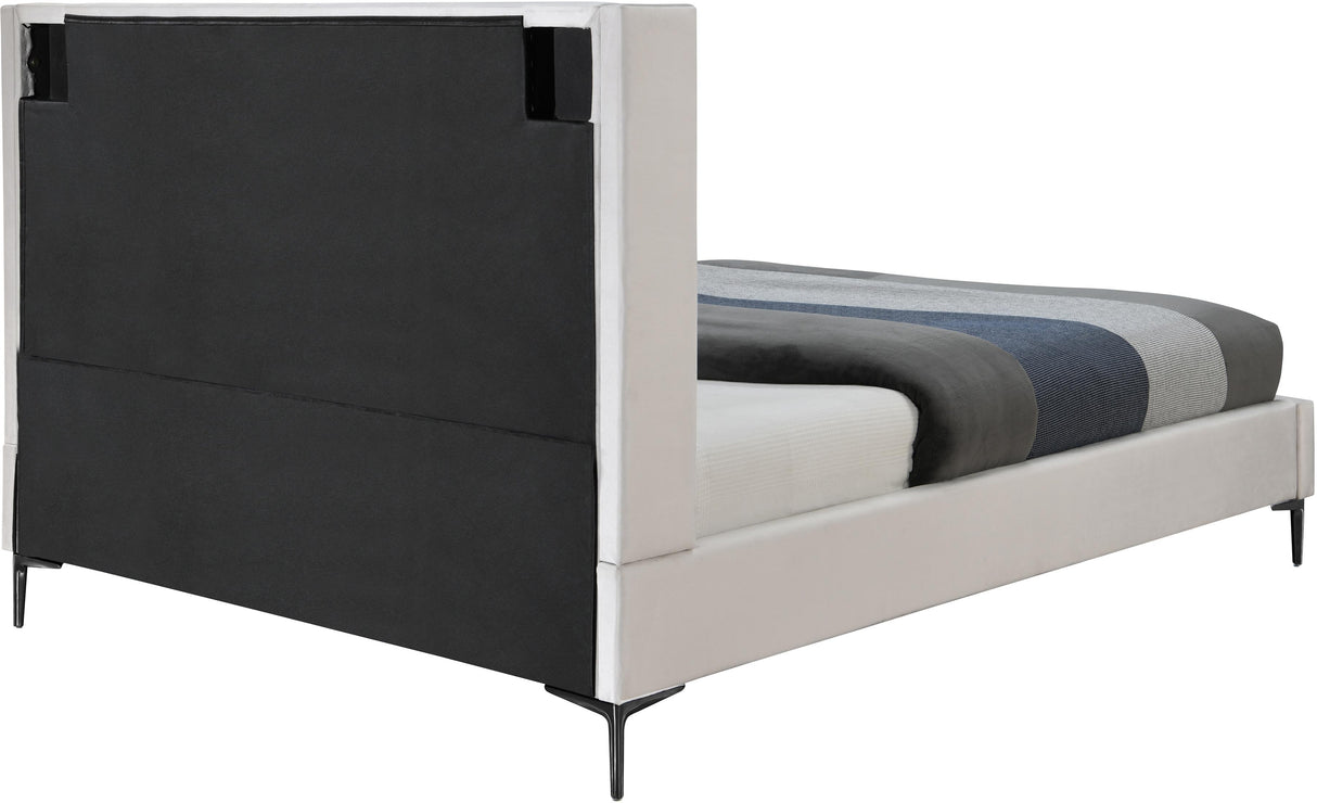 Nadia Cream Velvet Queen Bed - galleria furniture outlet