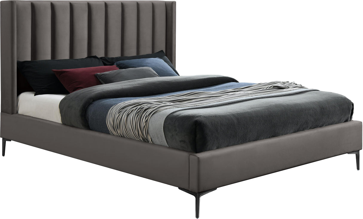 Nadia Grey Velvet Full Bed - galleria furniture outlet