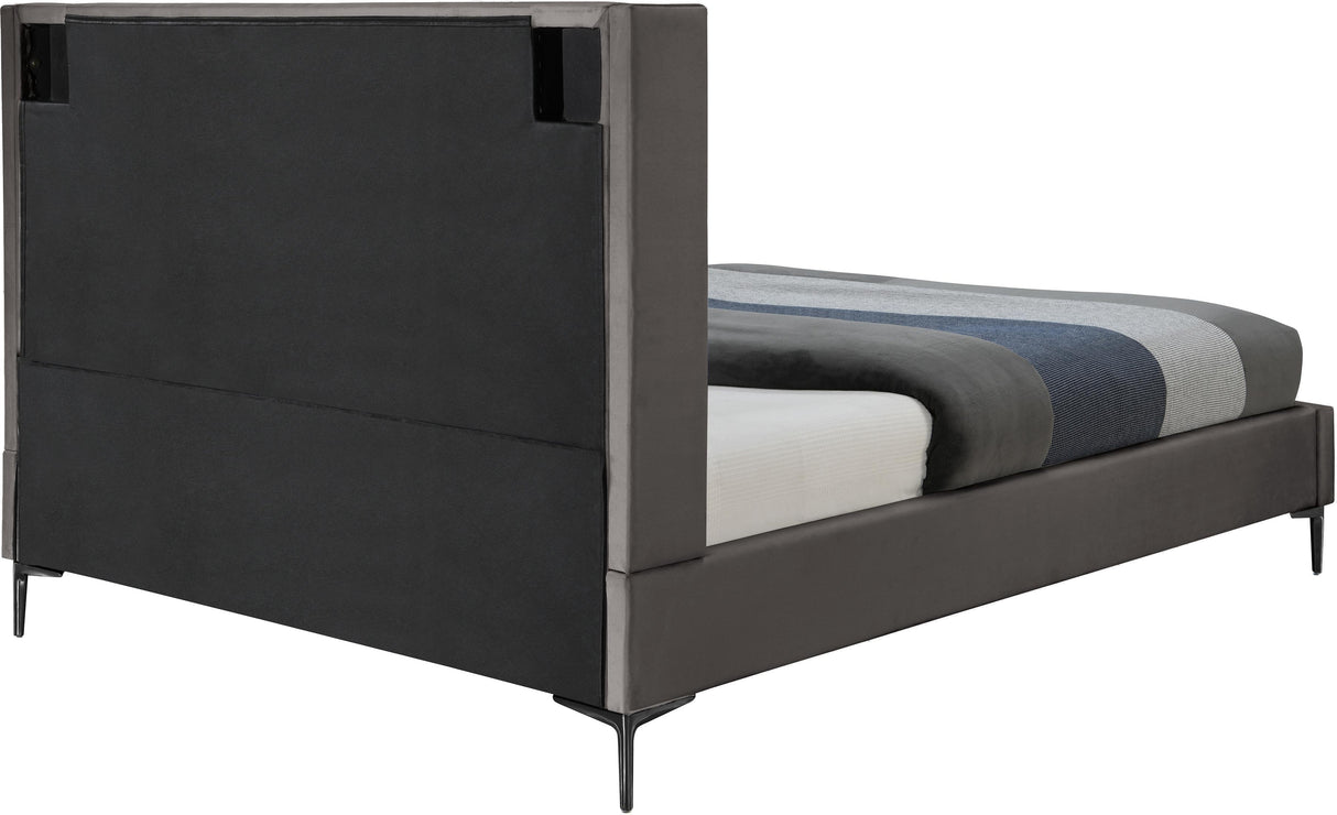 Nadia Grey Velvet Queen Bed - galleria furniture outlet