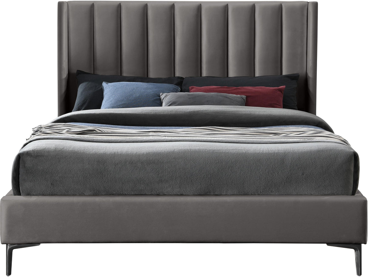 Nadia Grey Velvet King Bed - galleria furniture outlet