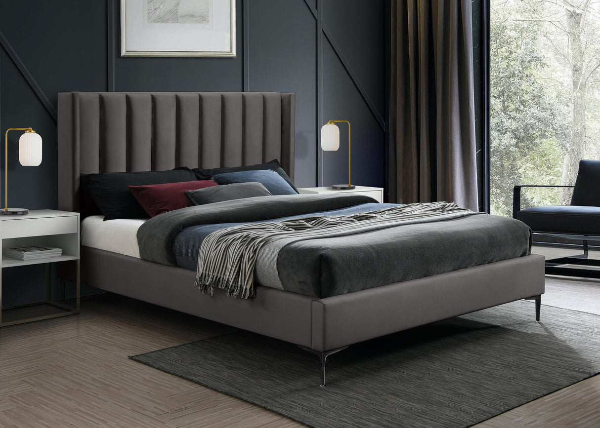 Nadia Grey Velvet King Bed - galleria furniture outlet