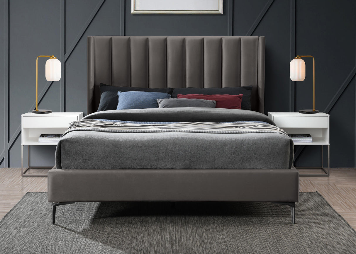 Nadia Grey Velvet Full Bed - galleria furniture outlet
