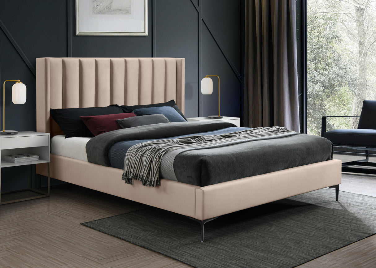 Nadia Pink Velvet Queen Bed - galleria furniture outlet