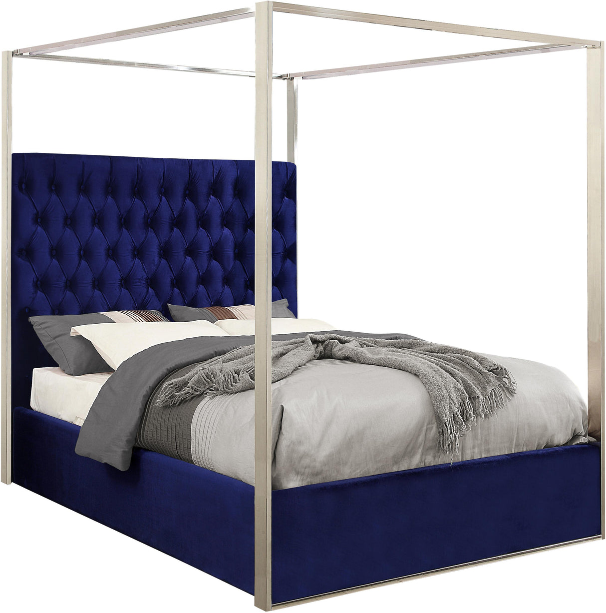 Porter Navy Velvet Queen Bed
