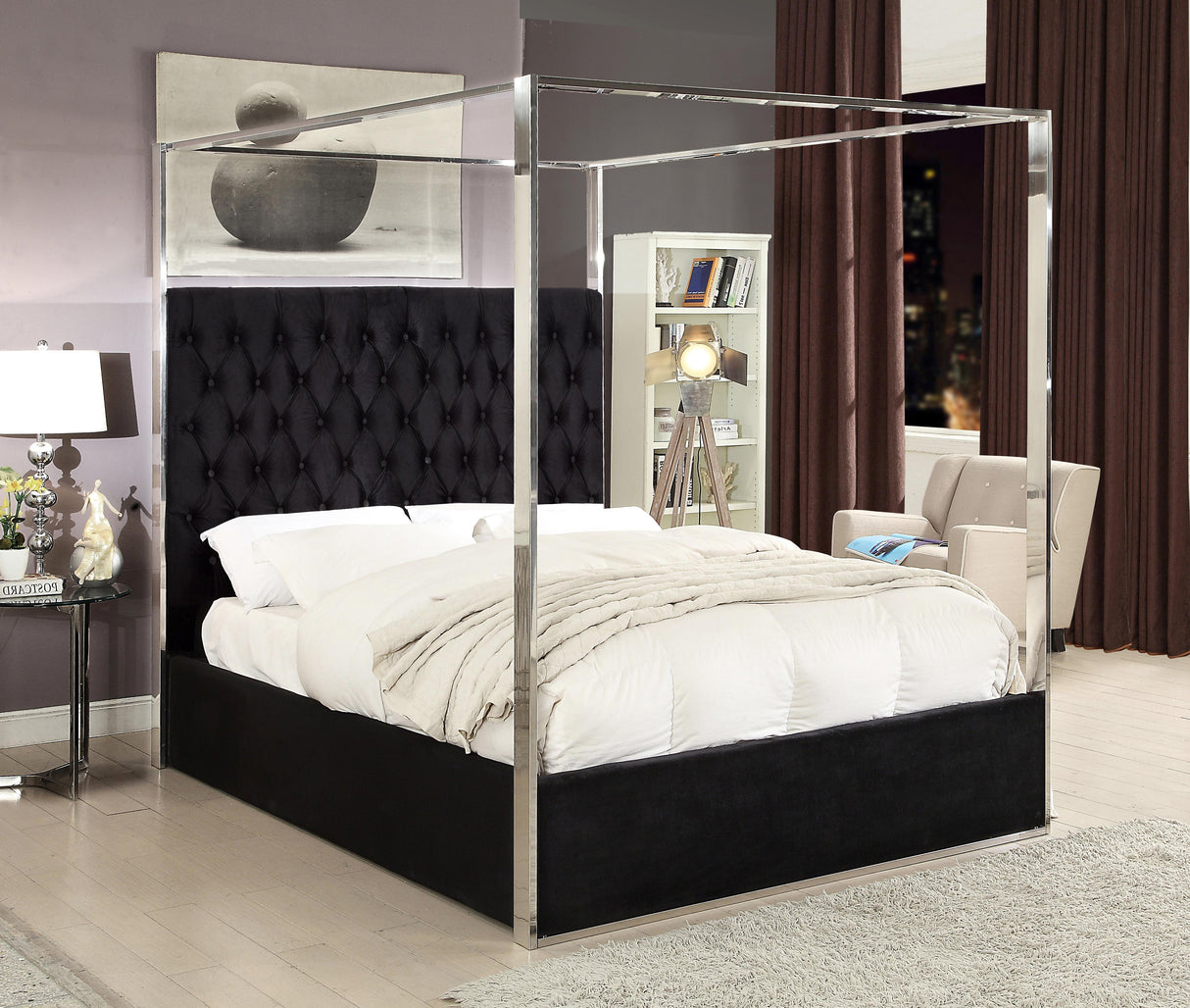 Porter Black Velvet King Bed - galleria furniture outlet