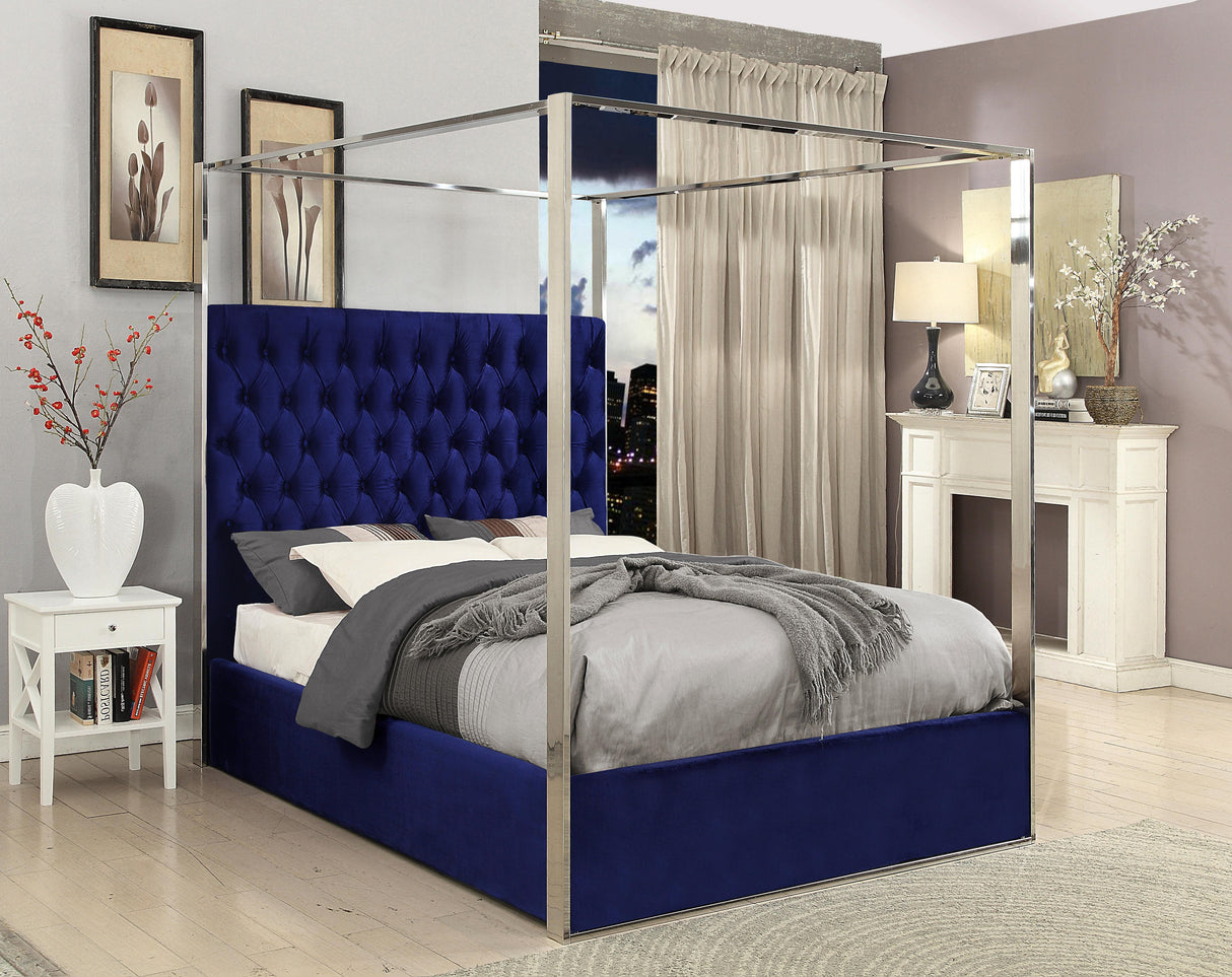 Porter Navy Velvet Queen Bed - galleria furniture outlet