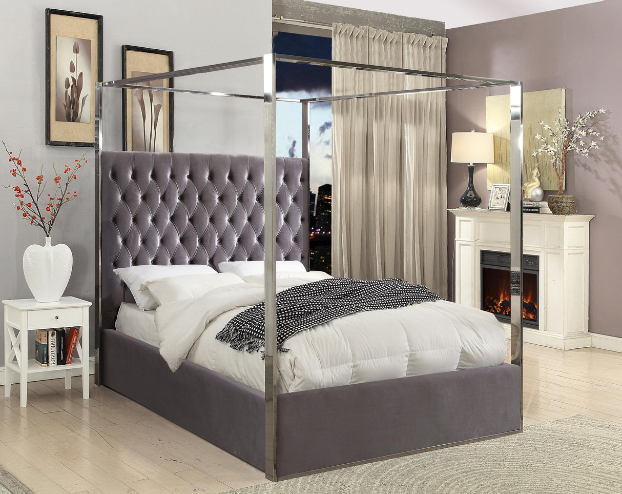 Porter Grey Velvet King Bed - galleria furniture outlet