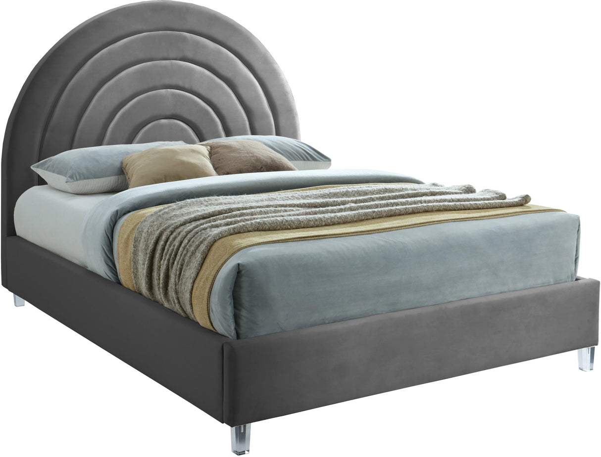 Rainbow Grey Velvet Full Bed - galleria furniture outlet