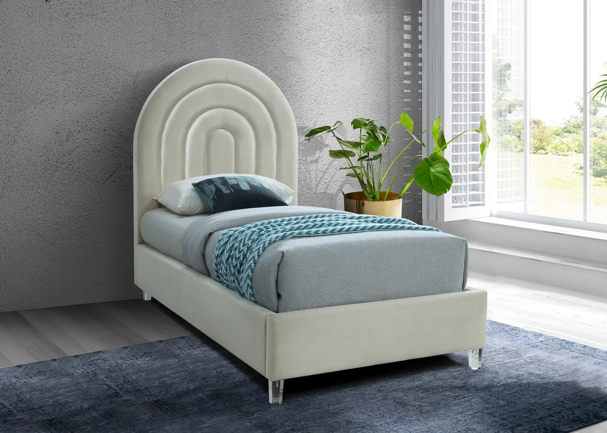 Rainbow Cream Velvet Twin Bed - galleria furniture outlet