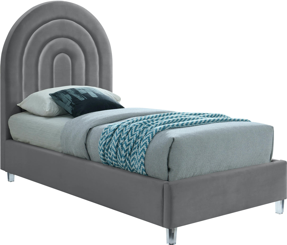 Rainbow Grey Velvet Twin Bed