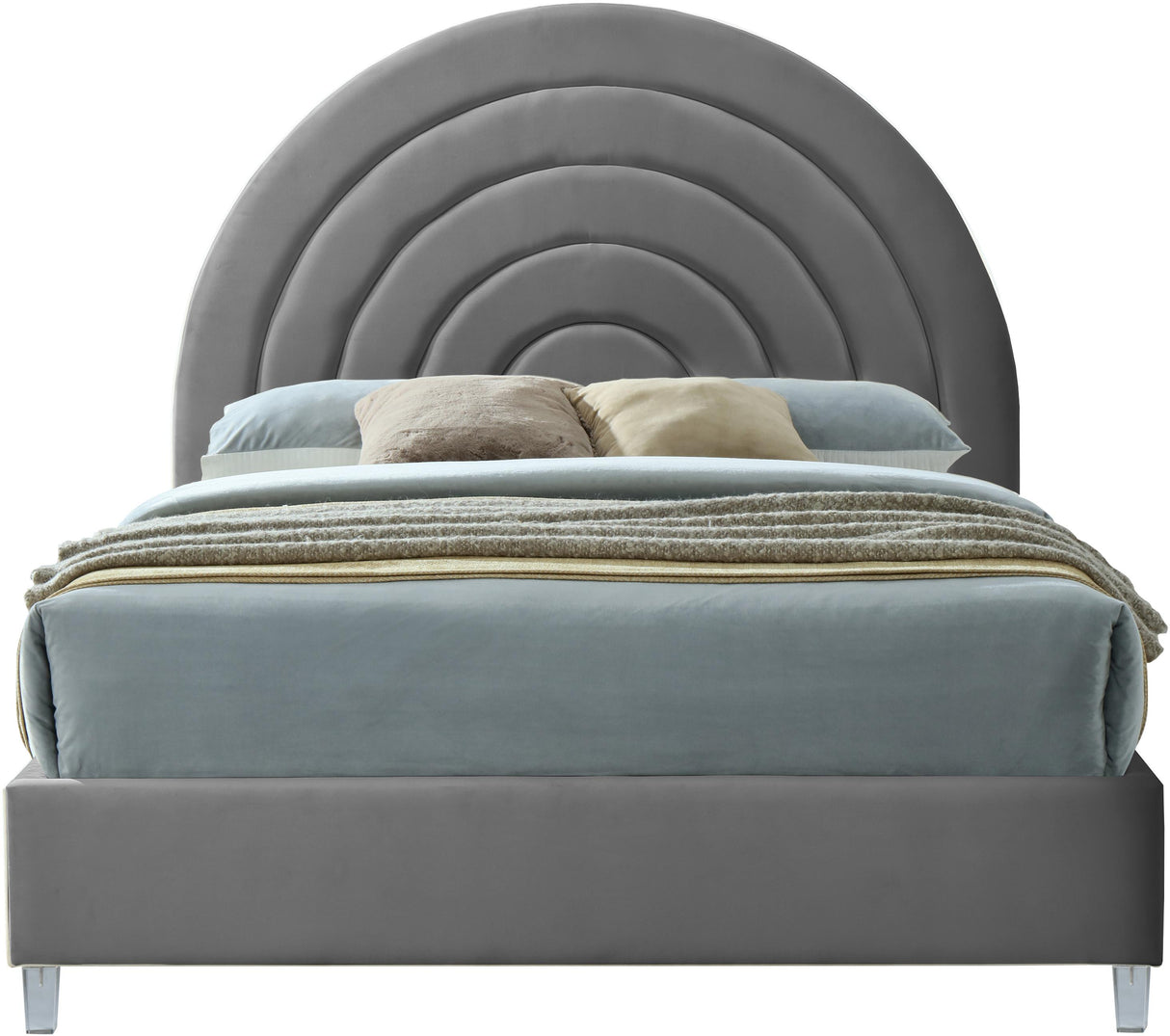 Rainbow Grey Velvet King Bed - galleria furniture outlet
