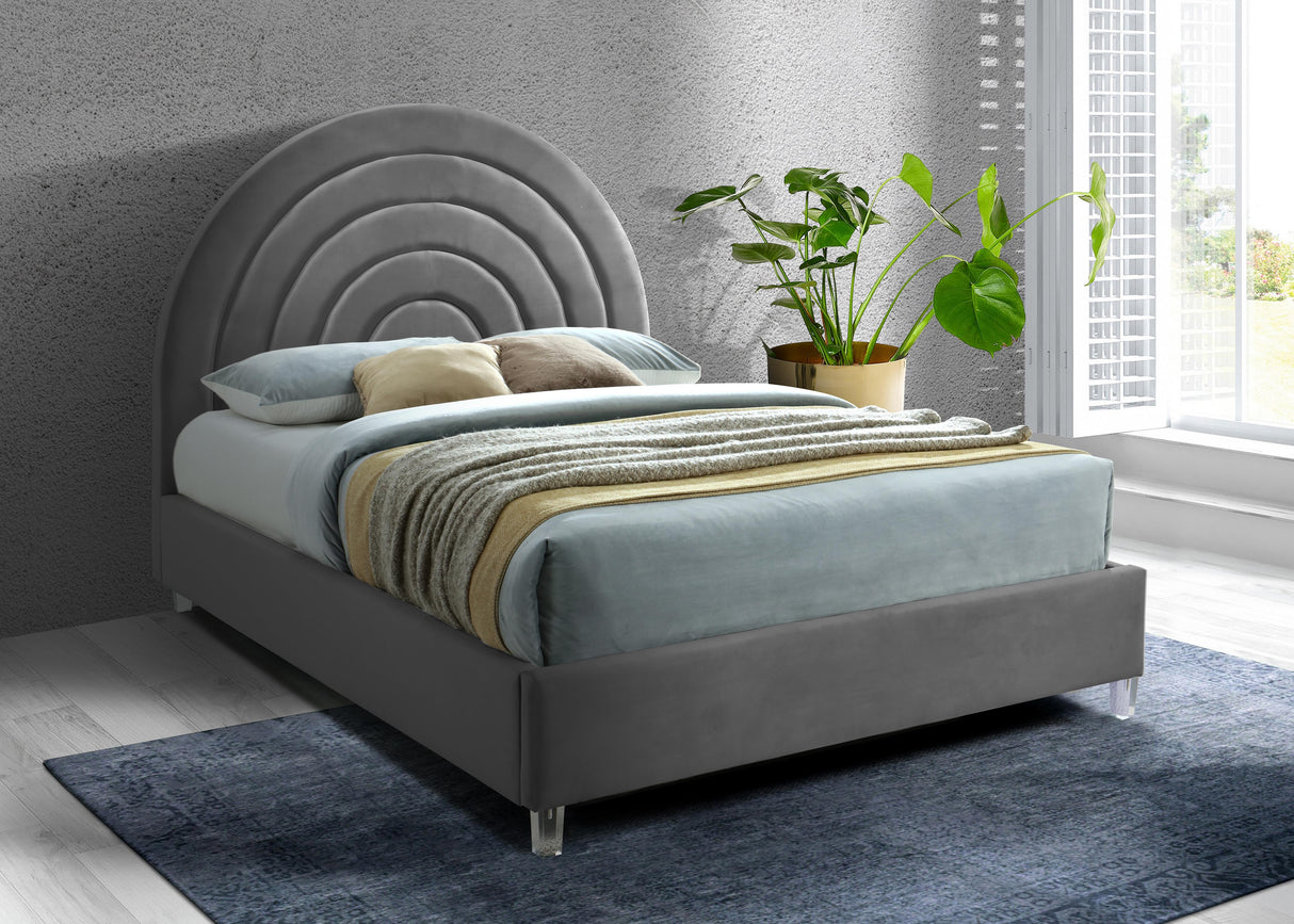 Rainbow Grey Velvet Full Bed - galleria furniture outlet