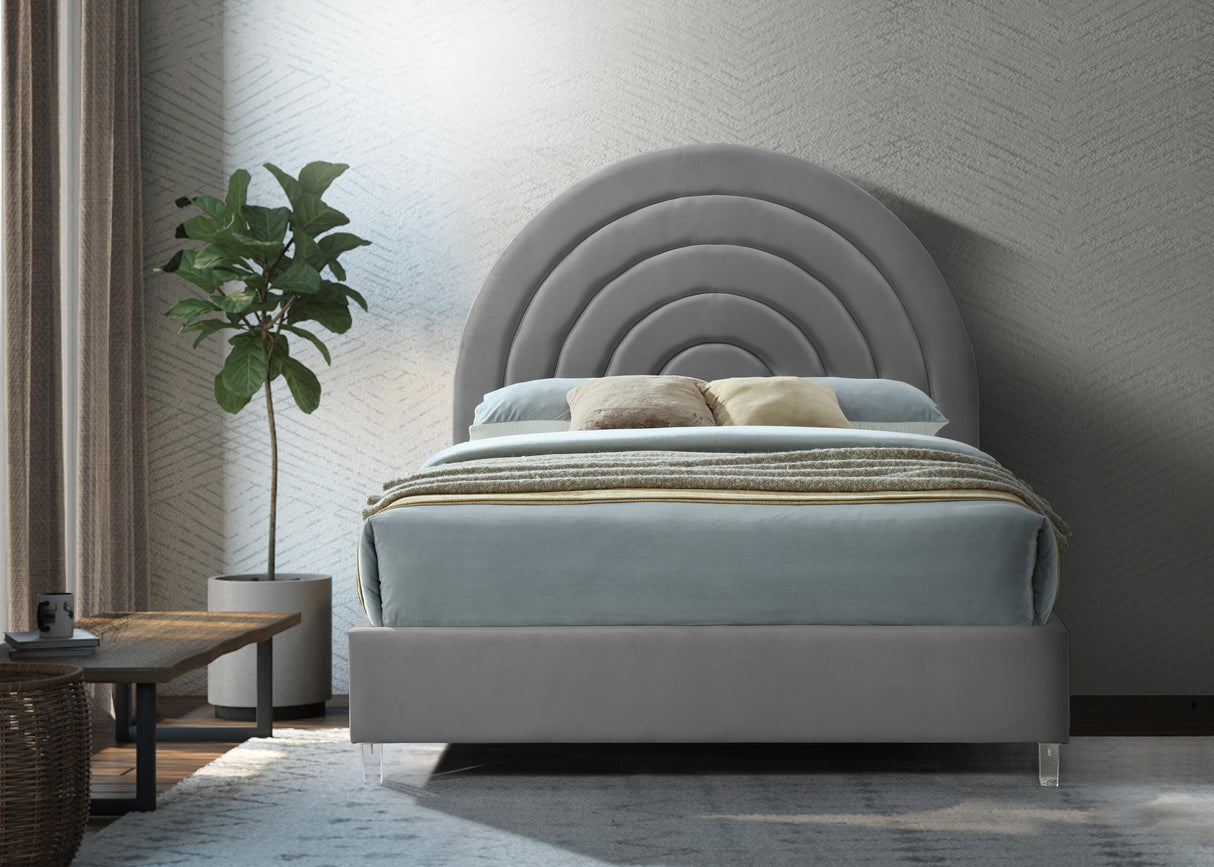 Rainbow Grey Velvet Full Bed - galleria furniture outlet