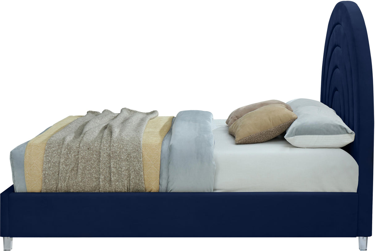 Rainbow Navy Velvet Full Bed - galleria furniture outlet