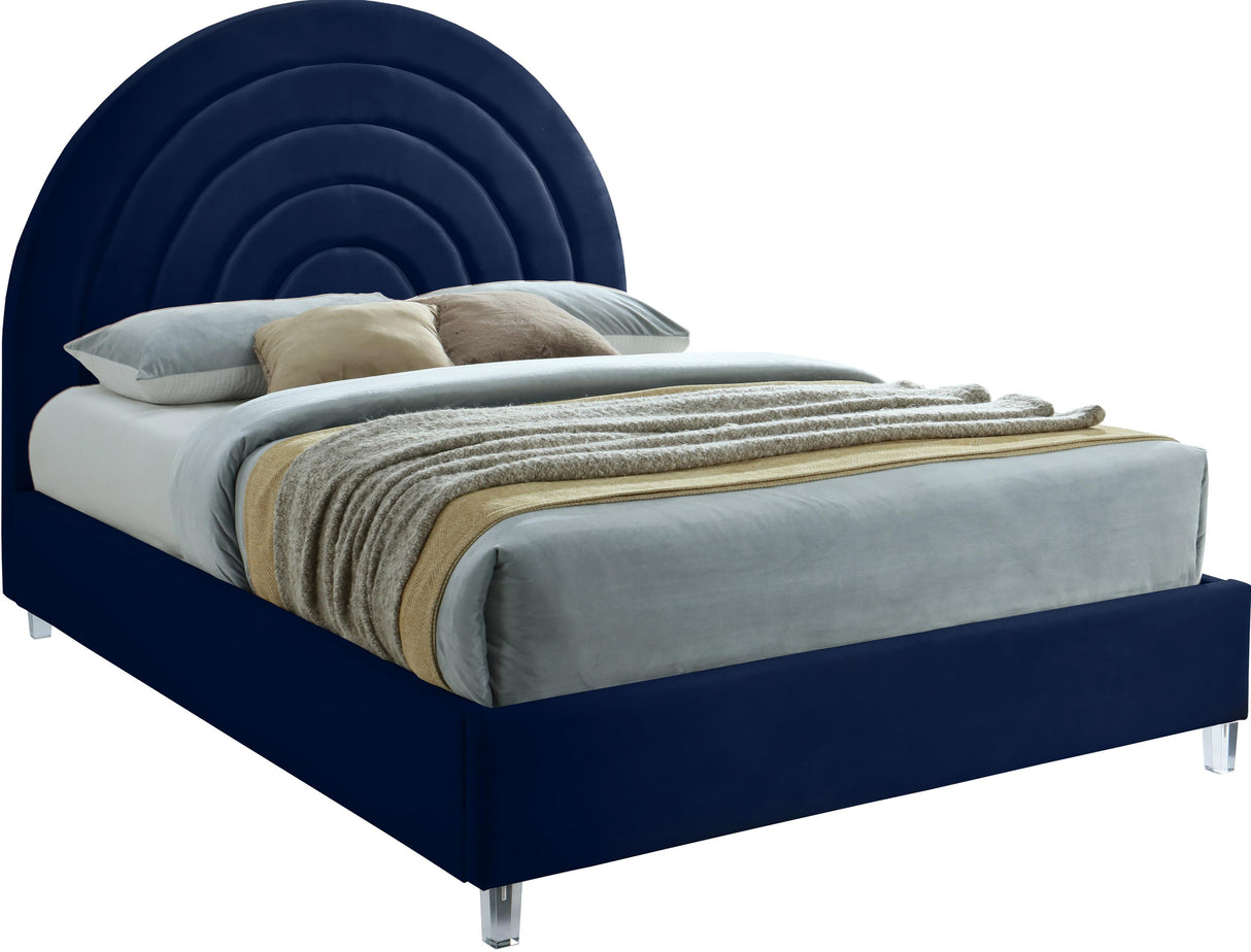 Rainbow Navy Velvet Queen Bed - galleria furniture outlet