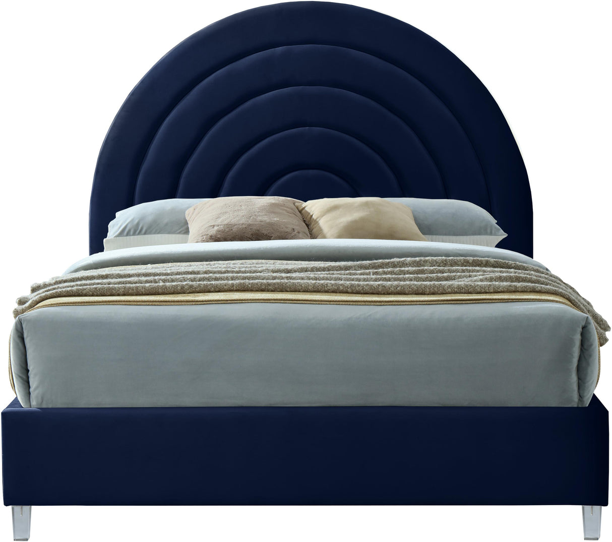 Rainbow Navy Velvet Queen Bed - galleria furniture outlet