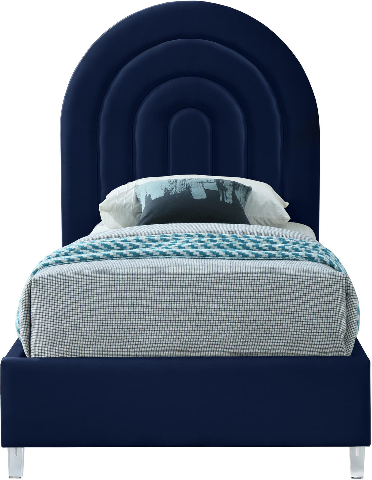 Rainbow Navy Velvet Twin Bed - galleria furniture outlet