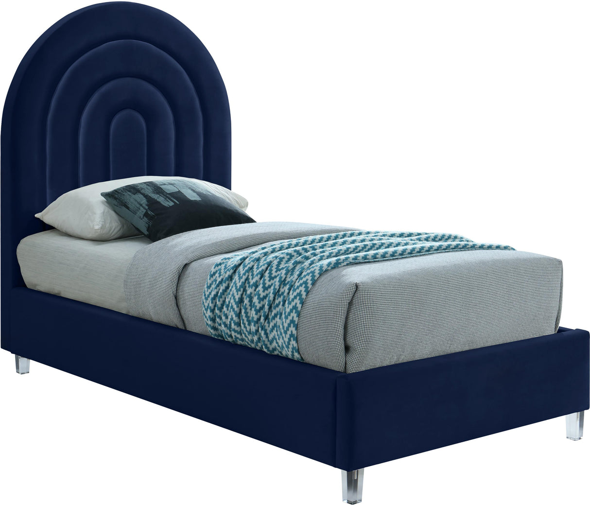 Rainbow Navy Velvet Twin Bed - galleria furniture outlet