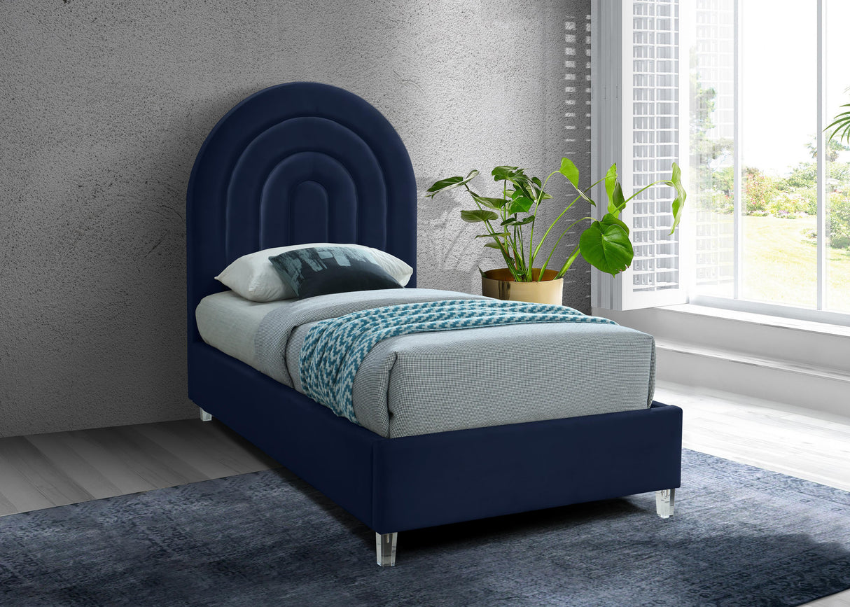 Rainbow Navy Velvet Twin Bed - galleria furniture outlet